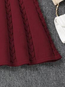 Teen Girl Turtleneck Long Sleeve Cinched Waist A-Line Knitted Midi Dress For Autumn/Winter