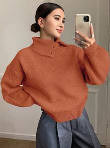 DAZY 女士宽松休闲纯色毛衣，秋季新品 - 黃色 - 查看 5