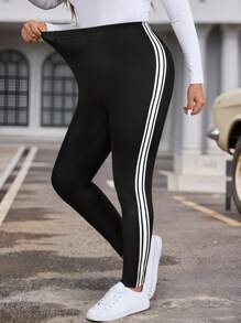 SHEIN LUNE Leggings deportivos casuales de talla grande, adecuados para atuendos de aeropuerto en otoño/invierno, atuendos de Acción de Gracias, ropa de Año Nuevo, ropa casual de primavera/verano para uso diario. Leggings ceñidos de cintura alta elásticos y de punto, adecuados para deportes, yoga y actividades al aire libre.
