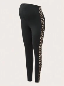 SHEIN Glitter Gold Party Stretchy Leggings With Adjustable Waist, Maternity Tights