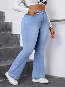 SHEIN SXY Plus Size Front Button Pocket Simple Denim Jeans, Casual For Daily Wear - Blue - View 5