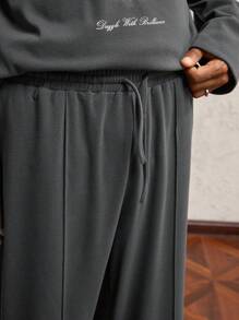 AKNOTIC Business Casual 2pcs/Set Men's Loose Fit Crew Neck Long Sleeve Knitted T-Shirt & Pants Suits - Dark Grey - View 4