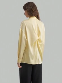 Ontre New Year Post- Women's Crew Neck Twist Back Design Cream-Yellow Business Casual Long Sleeve Shirt, Autumn/Winter Apparel