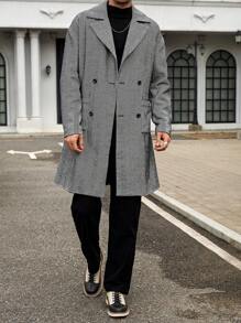 Manfinity VCAY Men's Loose Fit Lapel Collar Long Casual Overcoat, Suitable For Autumn And Winter Seasons - Black and White - View 5