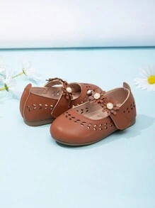 1 Pair Adorable Girls Laser Pearl Decor Flat Shoes, Suitable For All Seasons - Brown - View 6