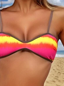 SHEIN Swim 2 件套女士随机印花吊带性感上衣和丁字裤比基尼泳裤夏季 - 彩色 - 查看 4