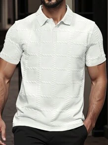 Manfinity Homme Áo thun polo tay ngắn họa tiết trơn màu thường ngày cỡ lớn cho nam - trắng - Xem 1