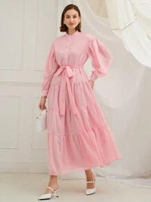 Enchnt Vestido casual de mujer con botones delanteros de color rosa, romántico de primavera, sencillo y de moda, para uso diario, para el Día de San Valentín y citas románticas, vestido de manga larga, vestido para el té de la tarde, vestido de Año Nuevo, vestidos de fiesta