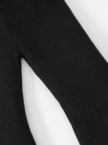 SHEIN Leap Crew Young Girl's Solid Fitted Ruffled Flared Knit Pants - Black - View 5