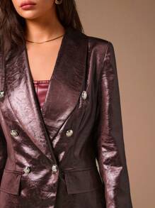 SHEIN Clasi Dames geweven, getextureerde, dubbelrijs slim fit kostuumjas, nieuw herfstontwerp