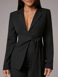 Silquee 浪漫约会、休闲商务、正式派对、婚礼和万圣节两件套西装 - 秋冬西装外套和裤子 - 黑色 - 查看 3