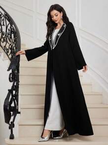 Al Najma Women Textured Collar Embellished Oversized Long Sleeve Abaya, Suitable For Autumn & Winter, Elegant Modest Open Abayas, For Casual Daily/Party