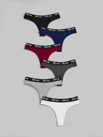Goth Set de 6 bragas con contraste de color acanalado estilo gótico con entrepierna estrecha para mujeres