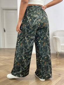 SHEIN EZwear Plus Size Maple Leaf Print Loose Straight Leg Sweatpants - Multicolor - View 2