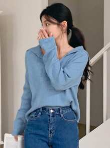 DAZY 女士纯色插肩袖长袖短款宽松针织毛衣，秋冬