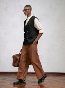 AKNOTIC Business Casual Men's Loose Fit V-Neck Knit Casual Sleeveless Tank Top, Suitable For Daily Wear - Black - View 6