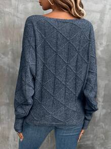 SHEIN LUNE Áo len tay cánh dơi đơn giản thường ngày cho nữ, mùa thu/đông - Màu xanh lam - Xem 2