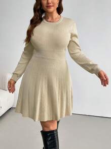 SHEIN Privé Vestido suéter abotonado de manga larga, ajustado y acampanado, de estilo minimalista elegante y cálido, apto como capa base u prenda exterior para mujeres, otoño/invierno, talla grande