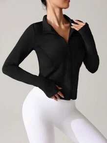 Chaqueta deportiva ajustada, cierre con cremallera, minimalista, elegante, de uso casual diario - Negro - Ver 4