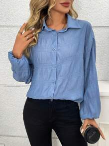 INAWLY Women's Solid Color Loose Casual Long Sleeve Shirt Fall Cloth For Women - Blue - View 6