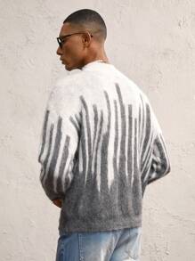 AKNOTIC Business Casual Men's Color Block Crew Neck Loose Knit Sweater, Long Sleeve, For Fall Winter - Grey - View 4