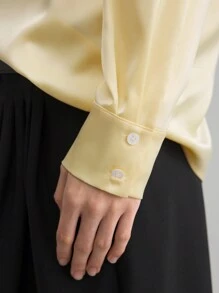 Ontre New Year Post- Women's Crew Neck Twist Back Design Cream-Yellow Business Casual Long Sleeve Shirt, Autumn/Winter Apparel