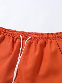 Manfinity Homme Bộ áo sơ mi và quần short thường ngày kẻ sọc tay ngắn một hàng khuy dành cho nam - trái cam - Xem 4