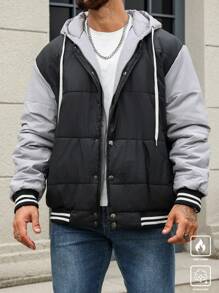 Manfinity Homme Plus Size Men Contrast Color Block Drawstring Hooded Fleece Jacket