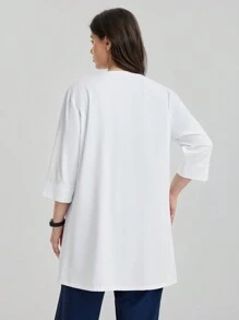 TaskEZ Plus Size Women's Solid Color Round Neck 3/4 Sleeve Utility Pocket Casual /Nursing Uniform Jacket  Laboratory Coat/White Coat Women's Solid Color Flat Collar Button Front Long Sleeve Pockets Regular Jacket, Lab Coats Set Scrub Set Nurse Dresses Scrub Tops Scrub Bottoms Lab Coats Scrub Outwear