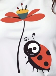 VaVaBold 卡通可爱昆虫正面数码印花舒适休闲百搭时尚女式短袖 T 恤图案 T 恤女式上衣 - 白色 - 查看 5