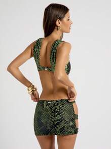 AiiRZ Bikini-Set mit Schlangenmuster, Zweiteiler Badeanzug für Strandurlaub, Cut-Out Seitendetails, Strandurlaub, Poolparty, Sommer Kollektion, Rückendetail mit Riemen, Strandmode - Grün - Übersicht 2