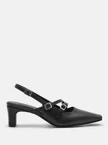 CUCCOO BIZCHIC Women's Punk Square Buckle Black Motorcycle Mule Slip-On Closed Toe Sandals Valentine's Day - Black - View 3