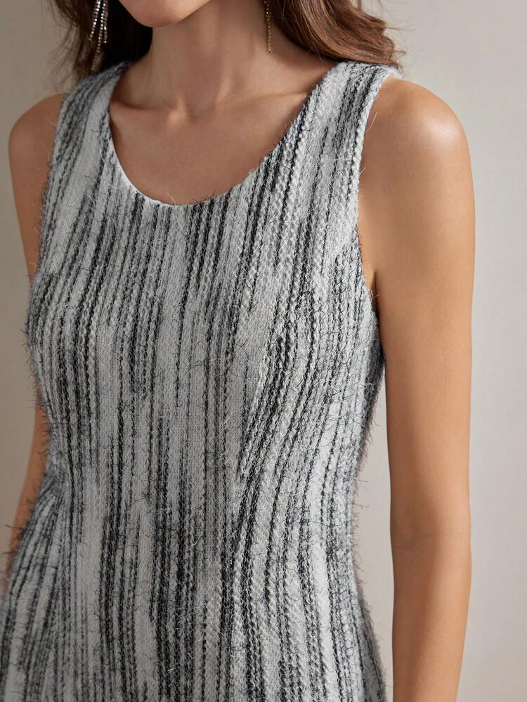 Women's Elegant Sleeveless Dual-Color Knitted Dress Maxi Tweed Women Outfit