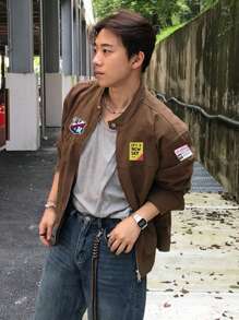 DAZY 男士秋季字母拉链装饰休闲夹克