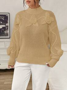 Calvaya Plus Size Women's Casual Stylish Slimming Pullover Sweater Knit Pullover Fall Winter - Khaki - View 6