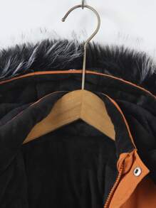 SHEIN Young Boy Casual Hooded Long Padded Coat With Fur Collar, Warm Ski Outerwear Suitable For Autumn/Winter, Comfortable & Warm Material Keeps Kids Cozy In Cold Weather, Fashionable Street Style Design - Coffee Brown - View 3