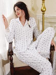Côtesoire French Romantic Bow Lace Patchwork Women's Pajamas Set - White - View 1