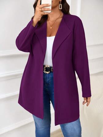 SHEIN Privé 大码女式海军蓝秋季休闲中长款通勤西装外套