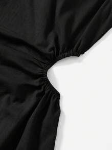 SHEIN EZwear 腰部鏤空側收褶連衣裙 - 黑色 - 查看 5