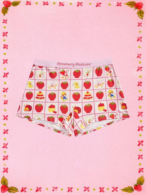 Strawberry Shortcake X SHEIN 1 pièce Culotte confortable à imprimé à carreaux et fraise de grande taille