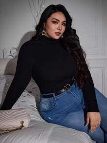 SHEIN Privé Plus Size Autumn/Winter Basic Turtleneck Knitted Sweater, 2pcs/Set - Multicolor - View 5