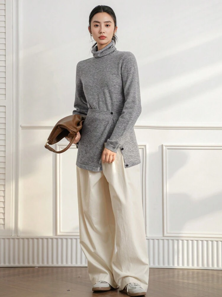 2pcs Stylish High Neck Knit Sweater Set With Detachable Top For Women,Fall Clothes Business Casual Woman Work Clothes