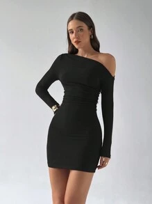 Aloruh Women's Solid Color Christmas Party Mesh Form-Fitting Mini Red Dress - Black - View 7