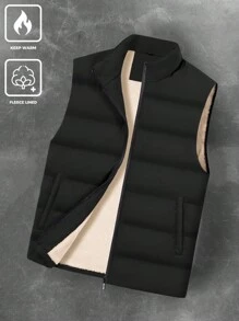 Manfinity Hypemode 1pc Men's Thermal Lined Zipper Vest Coat In Loose Fit - Black - View 1