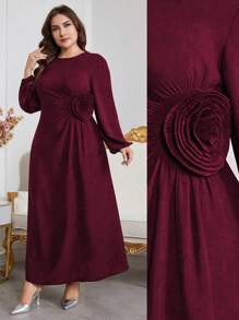 Modelyn Plus Size Women's 3D Flower Waisted Party Dress, Elegant A Line Dresses, For Evening Party/Wedding Guest/Anniversary For New Year Clothes Maxi Women Outfit Long Evening Dresses