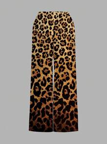 SHEIN EZwear Quần ống rộng in họa tiết rộng rãi cho nữ, phù hợp cho mùa xuân và mùa thu - trắng - Xem 2