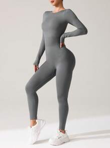 SHEIN Sport Studio Mono informal con escote en la espalda de unicolor, de moda y sencillo para uso diario