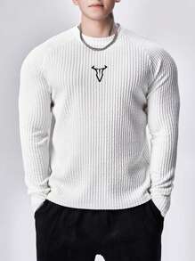 Gym Rark Men's Casual Minimalist Bull Head Print Sports Long Sleeve T-Shirt - White - View 1