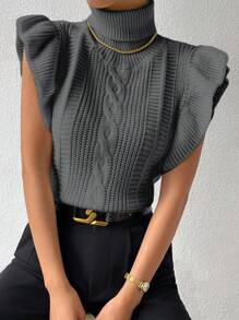 Chiquease 女士纯色高领盖袖休闲毛衣背心，秋冬