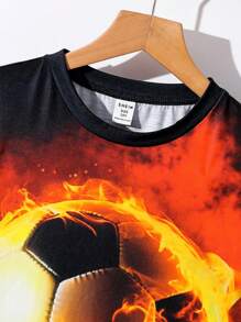 2pcs/Set Tween Boy Casual Sports Football Graphic Crewneck Short Sleeve T-Shirt And Pants Set, Suitable For Commuting, School, Daily, Vacation, Sports, Spring/Summer/Autumn